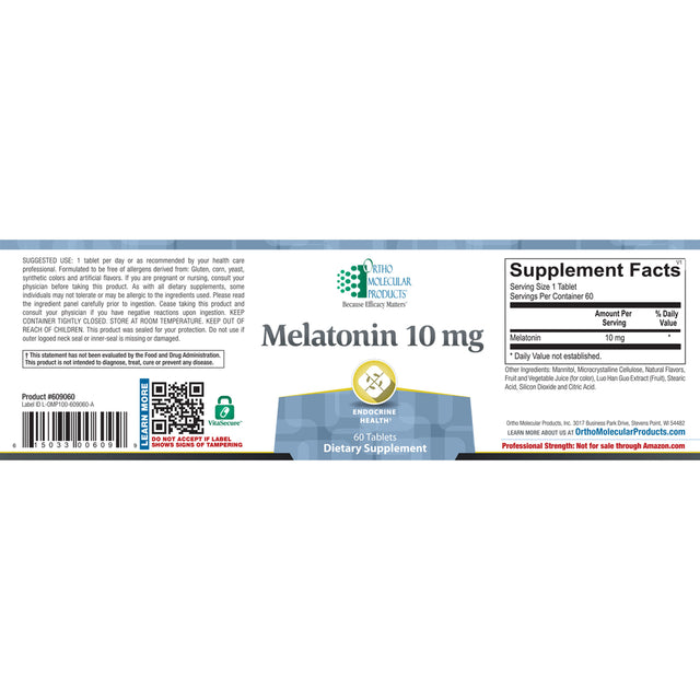 Ortho Molecular Melatonin 10 mg 60 Tablets