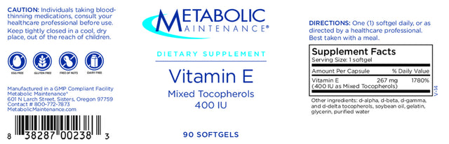 Metabolic Maintenance Vitamin E Mixed Tocopherols 400 IU