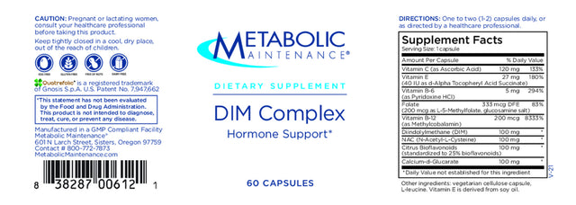 Metabolic Maintenance DIM Complex 100 mg Estrogen & Metabolic Support (60 Capsules)