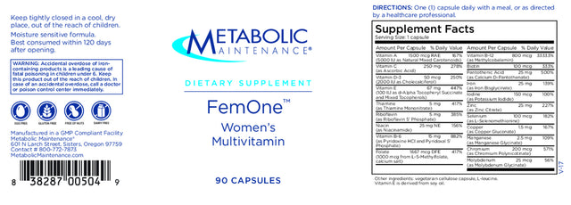 Metabolic Maintenance Fem One Women’s Multivitamin & Mineral Support (90 Capsules)