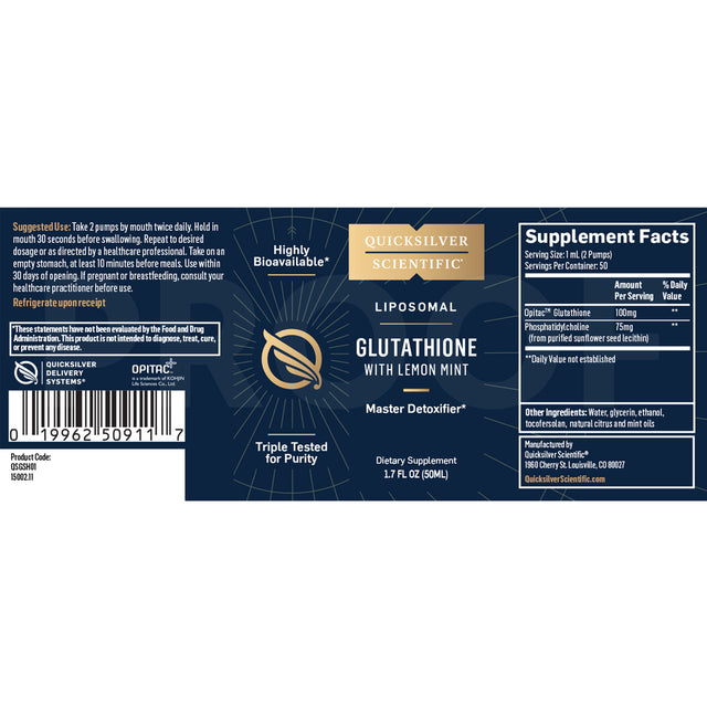 Quicksilver Scientific Liposomal Glutathione Antioxidant & Cellular Support (1.7 fl oz / 50 mL)
