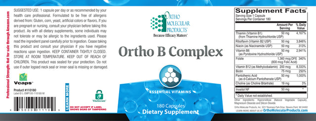 Ortho Molecular Ortho B Complex Energy & Neurological Support (180 Capsules)