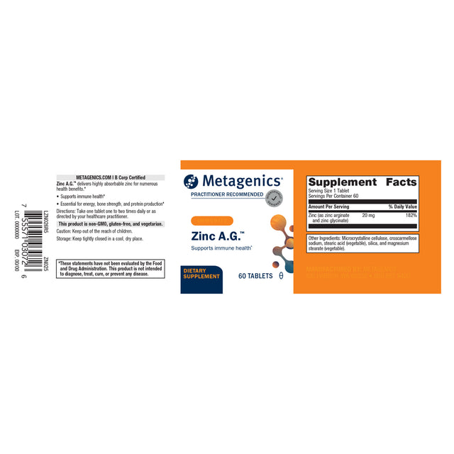 Metagenics Zinc A.G.™ Highly Absorbable Mineral Support (60 Capsules)