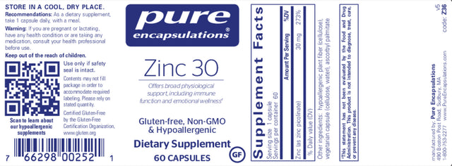 Pure Encapsulations Zinc Mineral & Immune Support (60 Capsules)