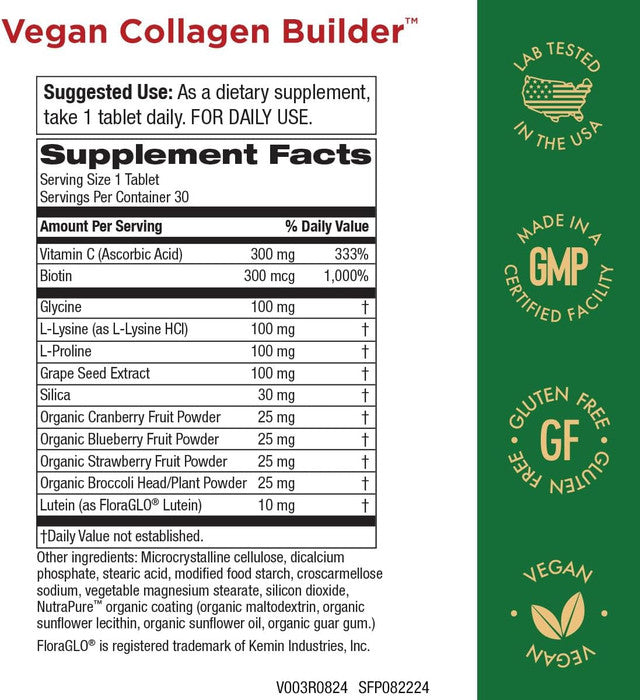 Purity Products Vegan Collagen Builder Plant-Based Connective Tissue Support (30 Capsules)